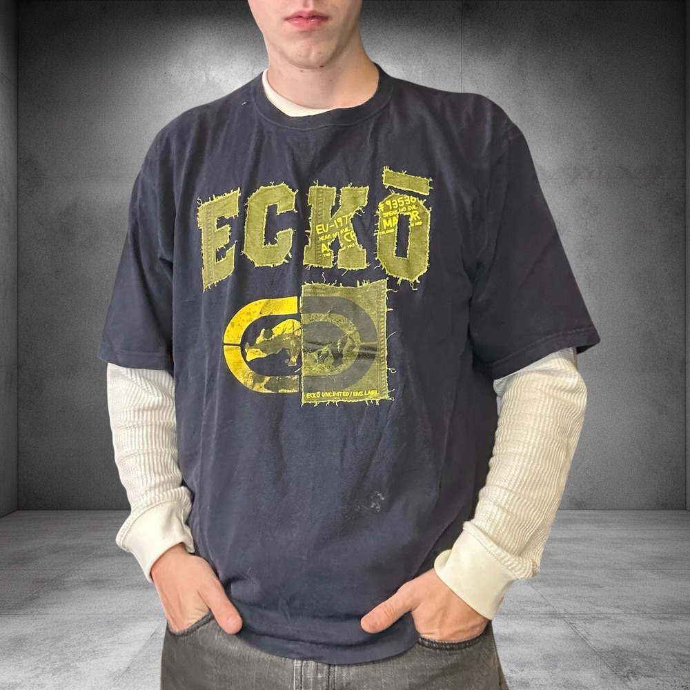 Vintage Ecko Unltd Graphic T-Shirt XL Black Y2K Skater Grunge Baggy Fit Tee